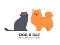 Vet clinic. Cartoon cat and dog, pet animals care and treatment, veterinary vector logo Royalty Free Stock Photo