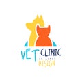 Vet clinic logo template original design, badge with cat and dog