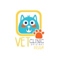 Vet clinic logo template original design, badge with funny cat