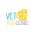 Vet clinic logo template original design, colorful badge with cat and dog