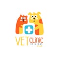 Vet clinic logo template original design, colorful badge with cats