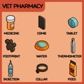 Vet pharmacy color outline isometric icons Royalty Free Stock Photo