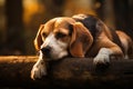 Veteran beagle rests tenderly, its head on its paws, in a peaceful setting Royalty Free Stock Photo