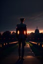 Veteran cemetery and U.S. flag illustration with officer. Military Appreciation Holidays concept Royalty Free Stock Photo