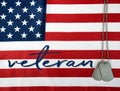 Veteran dog tags on American flag Royalty Free Stock Photo