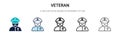Veteran icon in filled, thin line, outline and stroke style. Vector illustration of two colored and black veteran vector icons