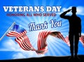 Veterans Day American Flag Soldier Saluting Royalty Free Stock Photo