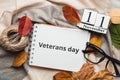 Veterans day of autumn month calendar November