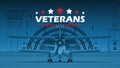 Veterans day banner. Military airport in the background. Vector, cartoon style