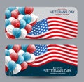 Veterans Day banner or rounded corners cards set. Honoring all who served. American flag cover. USA National holiday design concep