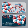 Veterans Day banner or rounded corners cards set. Honoring all who served. American flag cover. USA National holiday design concep