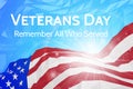 Veterans Day banner with USA flag with inscription Remember All Who Served