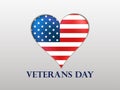 Veterans Day. Brilliant heart with a US flag and shadow on a white background.