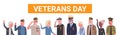 Veterans Day Celebration National American Holiday Banner With Group Of Retired Military People