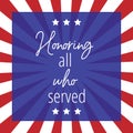 Veterans day celebration poster with white and red striped background Royalty Free Stock Photo