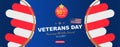 Veterans Day. Greeting card with USA flag on background. National American holiday event with mega sale with sticker 50 Royalty Free Stock Photo