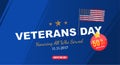 Veterans Day. Greeting card with USA flag on background. National American holiday event with mega sale with sticker 50 Royalty Free Stock Photo