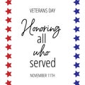 Veterans day greeting card with white and red stars on the white background Royalty Free Stock Photo