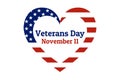 Veterans Day holiday background with heart shaped national flag of the United States of America. Annual celebrated every Royalty Free Stock Photo