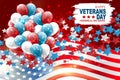 Veterans Day. Honoring all who served. American flag cover. USA National holiday design concept. A bunch of blue and red balloons Royalty Free Stock Photo