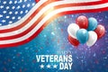 Veterans Day. Honoring all who served. American flag cover. USA National holiday design concept. A bunch of blue and red balloons Royalty Free Stock Photo