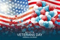 Veterans Day. Honoring all who served. American flag cover. USA National holiday design concept. A bunch of blue and red balloons Royalty Free Stock Photo