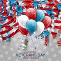 Veterans Day. Honoring all who served. American flag cover. USA National holiday design concept. A bunch of blue and red balloons Royalty Free Stock Photo