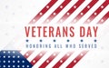 Veterans Day. Honoring all who served. 11th of November. Creative postcard with stylized American flag and stars Royalty Free Stock Photo