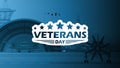 Veterans Day poster. Military airport in the background. Vector, cartoon style