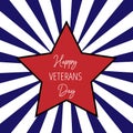 Veterans Day poster template. Vector square banner with red star on the striped blue and white background Royalty Free Stock Photo