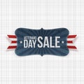 Veterans Day Sale Banner with Ribbon and Shadow