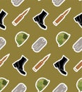 Veterans Day Seamless Pattern with Helmet Boots Bullet and Dog Tag Royalty Free Stock Photo