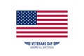 Veterans day simple greeting card with USA flag. Vector illustration Royalty Free Stock Photo