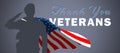 Veterans Day. A soldier salutes in front of the American flag Royalty Free Stock Photo