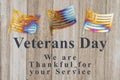 Veterans Day message on weatherd wood Royalty Free Stock Photo