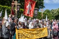 Veterans, patriot, ortodox and comunist picefully celebrate Victory day in Kiev. 9th of may 2014. Royalty Free Stock Photo