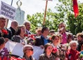 Veterans, patriot, ortodox and comunist picefully celebrate Victory day in Kiev. 9th of may 2014. Royalty Free Stock Photo