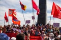 Veterans, patriot, ortodox and comunist picefully celebrate Victory day in Kiev. 9th of may 2014. Royalty Free Stock Photo