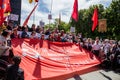 Veterans, patriot, ortodox and comunist picefully celebrate Victory day in Kiev. 9th of may 2014.