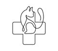 Veterinarian clinic. Cat and cross monoline logo vector icon. Vet hospital for animals. Dogs or cats treatment. Kitty Royalty Free Stock Photo