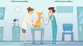 Veterinarian clinic. Doctor in cabinet examining pets dog treatment health vector therapy center vet clinic cartoon