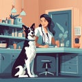 Veterinarian and doctor with dog in cabinet in vet clinic. illustration flat cartoon. Generative ai Royalty Free Stock Photo