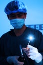 Veterinarian doctor in operation room for laparoscopic surgical (art lighting shot) Royalty Free Stock Photo