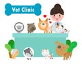 Veterinarian Doctor surrounded with pets get Sick , vet clinic concept of medicine and pet care isolated on white background Royalty Free Stock Photo