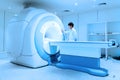 Veterinarian doctor working in MRI scanner room Royalty Free Stock Photo