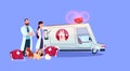 Veterinarian Doctors Standing At Ambulance Car Veterinary Medicine Concept