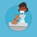 Veterinarian examining dog vector illustration.