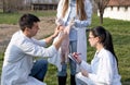 Veterinarian giving vaccine to piglet Royalty Free Stock Photo