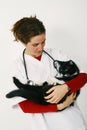 Veterinarian holding black cat