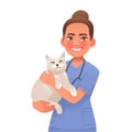 Veterinarian is holding the cat. Specialist, vet clinic doctor with a pet. Medical assistance to pets